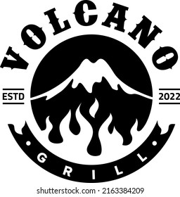 
Logo Volcano Grill BBQ Template Vector Vintage Food Icon Hot