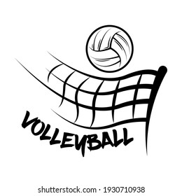 Logo Volleyball made with a drawing style. Volleyball ball fly over a volleyball net. vector illustration.
