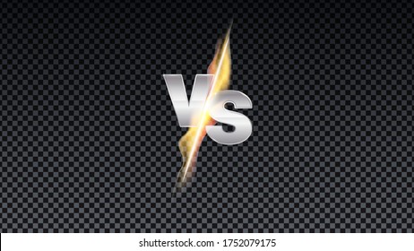 Logo VS of competitions. Versus fire battle. MMA concept fight night, MMA, boxing, wrestling, Thai boxing. VS of metal letters with light fire and glow. Versus battle vector