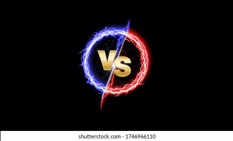 Logo frente a competencias. La batalla contra la luz. concepto de MMA lucha por la noche, MMA, boxeo, lucha libre, boxeo tailandés. VS de letras de metal con fuego ligero y brillo. Vector de batalla contra