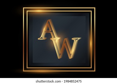 Logo. A and W. Initials plate. The name of the company. Typography. Golden luxury product label. Web icon banner