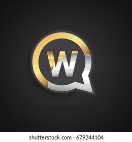 logo W letter gold and silver on circle chat icon. Elegant logo design for your application or company identity.