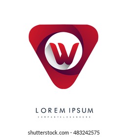 Logo W letter red colored in the triangle shape, Vector design template elements for your application or company identity.