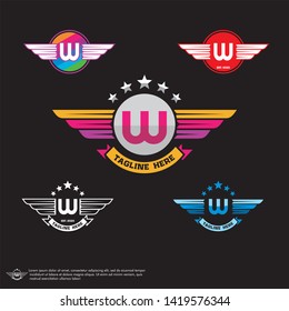 Logo W Template with wing , Colorful