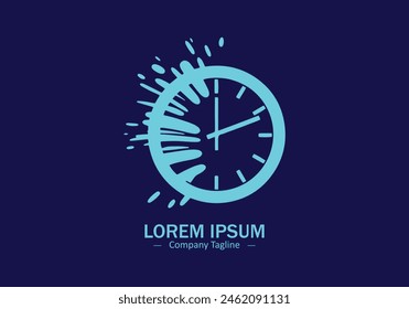 Logo einer Wanduhr-Ikone Silhouette Design auf blauem Hintergrund