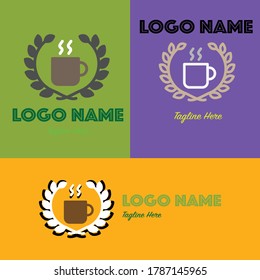 Logo of warm drinks in winter with the side of a wreath