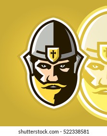 Logo warrior, knight, crusader. The noble person, a paladin. The cross on the helmet. The image of the power of the spirit.