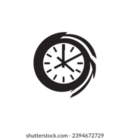 Un logotipo de icono de reloj diseño vectorial de la silueta de la casa reloj aislado, sobre fondo blanco.