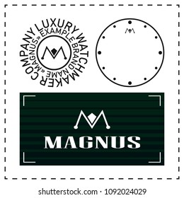 Logo for watchmaking company. Vector illustration design with example name. Self made logo.