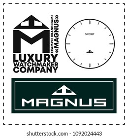 Logo for watchmaking company. Vector illustration design with example name. Self made logo.