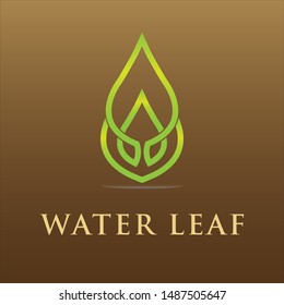 Logo Water Leaf Vector leaf, golden shape and monochromatic one. Abstract emblem, design concept, logo, logotype element for template.