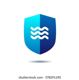 Logo of water on shield in flat style