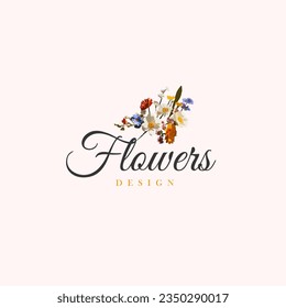 Logo watercolor with colorful wildflowers