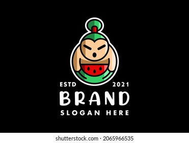 Logo Watermelon Sumo With style Cartoon For Cafe Restaurant Beverages And Food