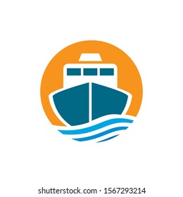 logo wave marine ship travel design vector