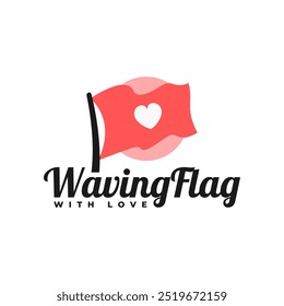logo of a waving flag with love shape. flag logo template illustration for any business related to flag and love.