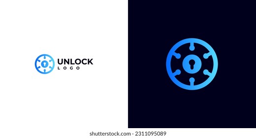 logo for a Web3 Blockchain Development Agency. Unlock logo. safety data logo.