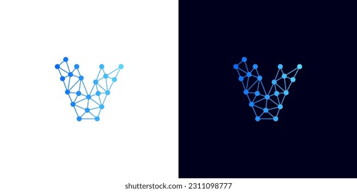 logo for a Web3 Blockchain Development Agency. Letter V logo with connected dots illustration.