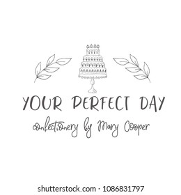 Logo of wedding cake. Line style design elements for branding.