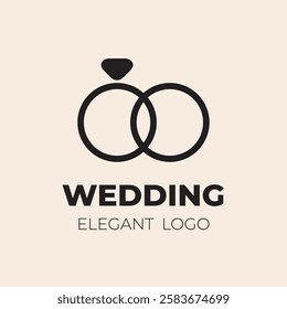 Logo wedding with elegant style and two rings concept. Vector editable iconic logo to identify weddings celebrations and wedding events and merchandising.