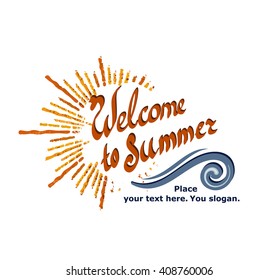 logo with Welcome to summer text and smart sea wave  
