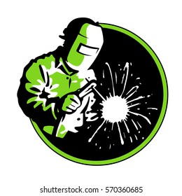 Logo welder green silhouette , vector line graphic