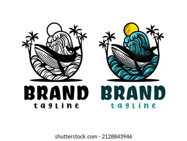 Logo Whale Beach Vector Illustration Template with Simple Elegant Design Good for Any Industry