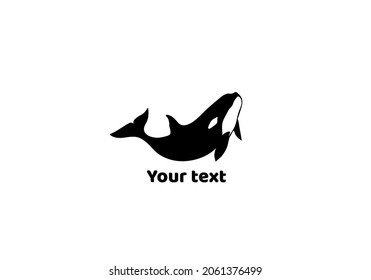 Logo whale killer. Orca logotype, big fish jump shape. Silhouette of whales or dolphin. Black and white isolated vector sign