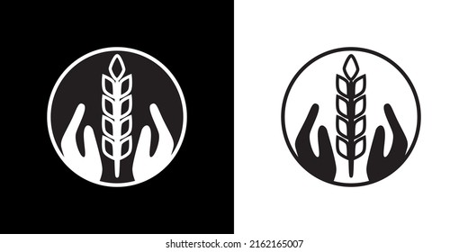 Logo wheat in hands rye spikelet agriculture