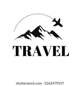 Logotipo. Fondo blanco. Viaje de texto negro.