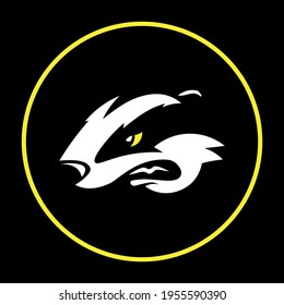 
Logo. White Badger In A Yellow Circle. Black And White Illustration. Animals. Skunk, Ferret, Beaver. Icon. Label. Yellow. Vector. Idea