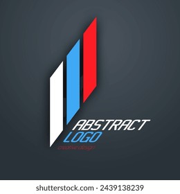 El logo de las líneas blancas, azules y rojas. Plantilla de logotipo para una tarjeta de presentación, diseño corporativo, elemento reconocible de una marca o corporación. La idea de la creatividad temática