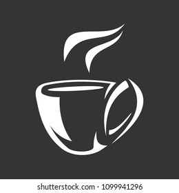 Logo of a white coffee mug on a black background. Vector illustration for the menu