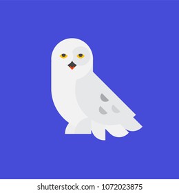 Logo of the white owl. Illustration of a polar owl. Vector icon. Flat style. Abstract icon of an owl. Image of an animal for the company logo. Company character. Mascot.