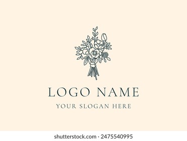 Logo Wild flower bouquet line, Logo Botanical, Floral, and Aesthtetic. Editable file