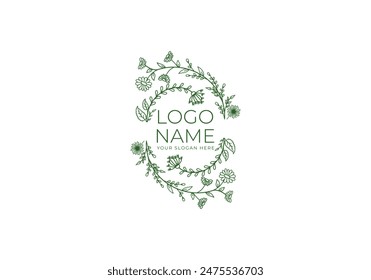 Logotipo de la línea de espiral de la flor silvestre. Logo floral, botánico, naturaleza. Archivo editable