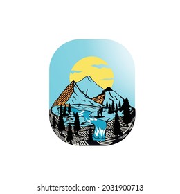 
un logo con un concepto de naturaleza salvaje inspirado en el paisaje natural de montaña.