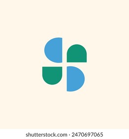 Logotipo molino de viento azul verde único con fondo en blanco