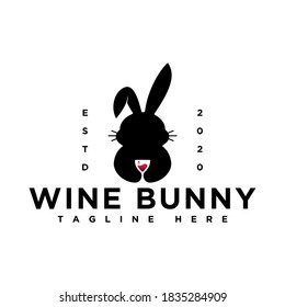 Logo For  Wine Bar Vintage Concept. Bunny or Rabbit Hold Wine Glass Concept.