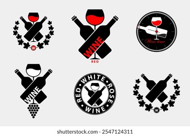 Logo Wine with bottle and wineglass. Set ector Illustration