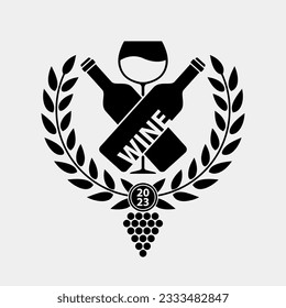 Logo Wine with wine bottle and wineglass. Vector Illustration