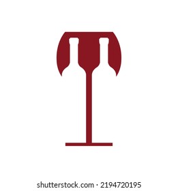 Logo wine glass. consists of a wine glass icon with a wine bottle. vector design template