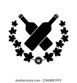 Logo Wine Icon with bottle. Vector Illustration