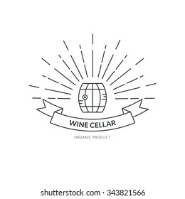 Logo For Wine Industry With Barrel Made In Line Style Vector. Hipster Logotype. Wine Collection.