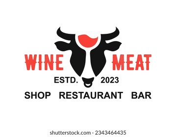 Logotipo de vino y carne. Cara de vaca, bozal. Logotipo vectorial para el restaurante.