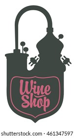logo for a wine shop with a picture of wine production