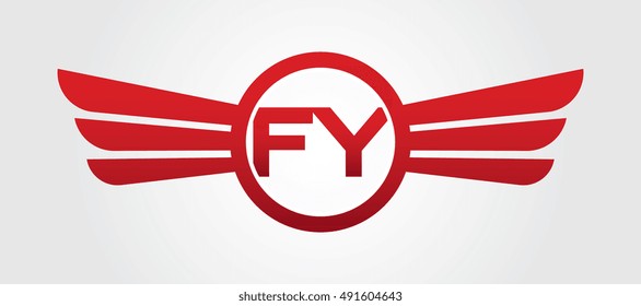 Logo winged FY red letters. Aviation vector template design