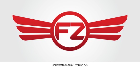 Logo winged FZ red letters. Aviation vector template design