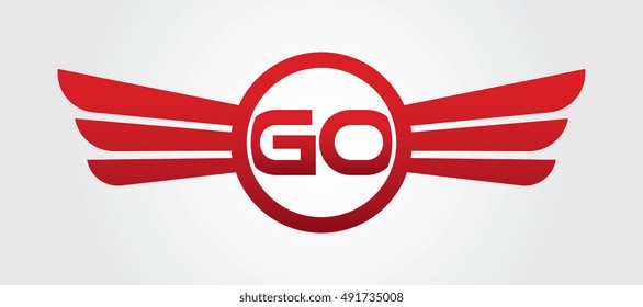 Logo winged GO red letters. Aviation vector template design