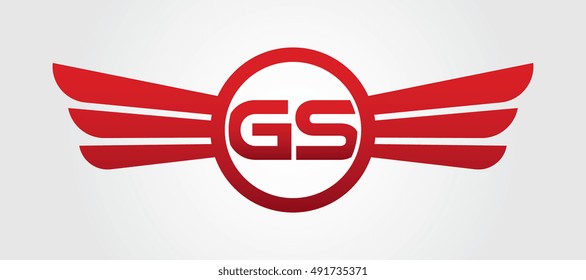Logo winged GS red letters. Aviation vector template design